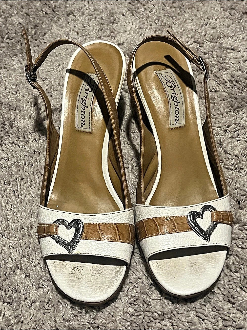 Brighton Wedge Sandals White & Brown